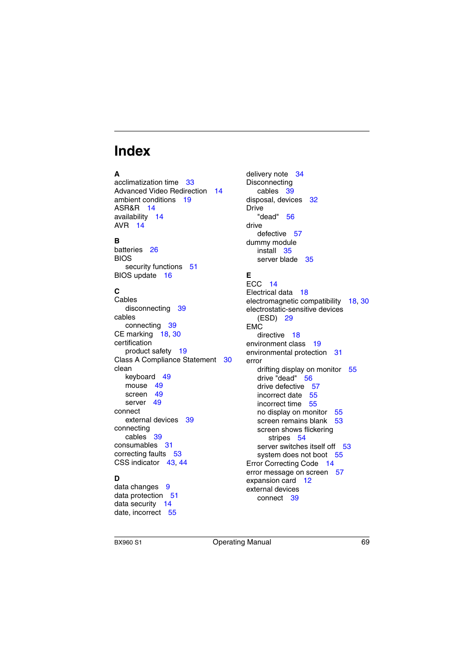 Index | FUJITSU PRIMERGY BX960 S1 User Manual | Page 69 / 72