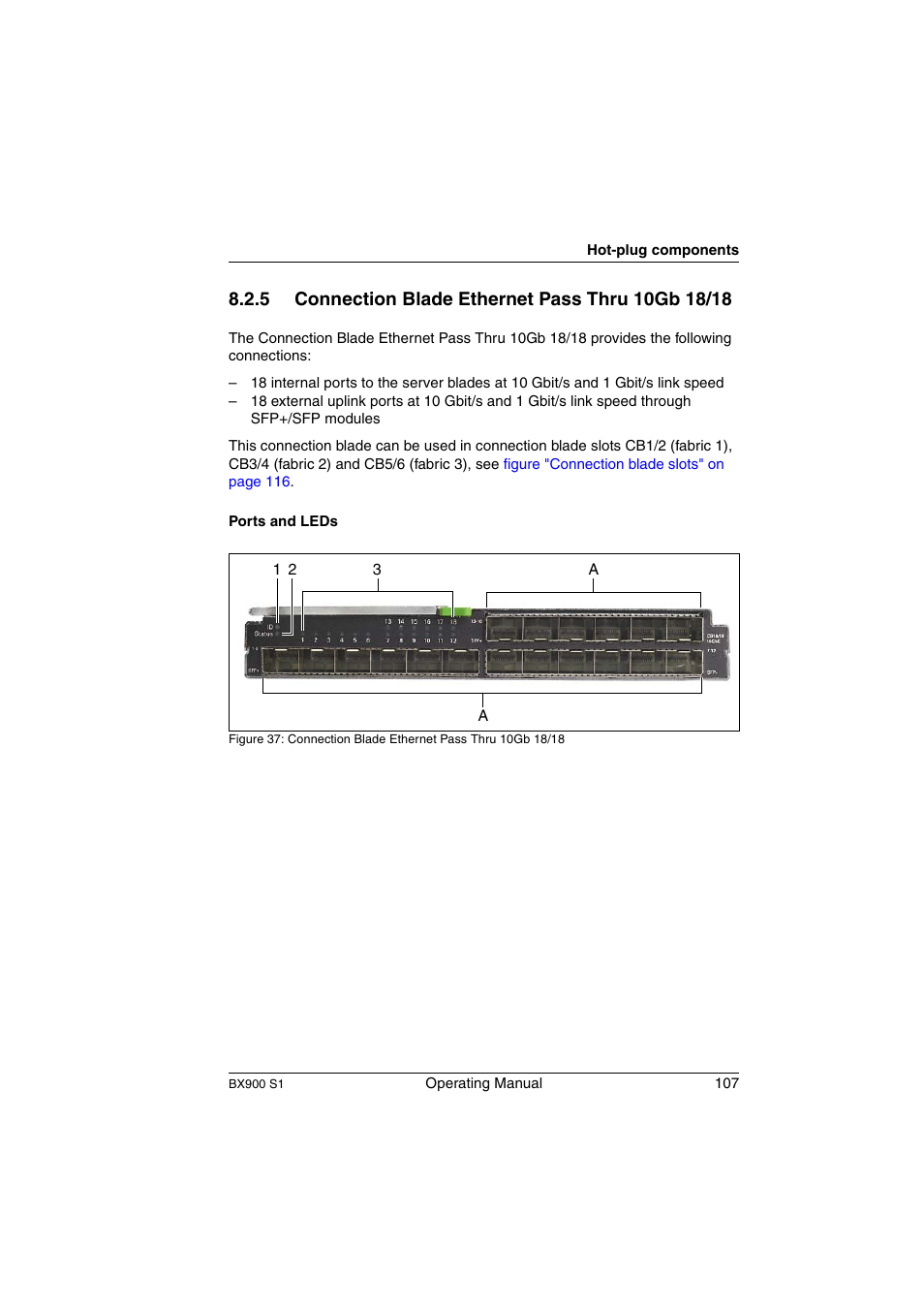 Connection blade ethernet pass thru 10gb 18/18 | FUJITSU BX900 S1 User Manual | Page 107 / 144