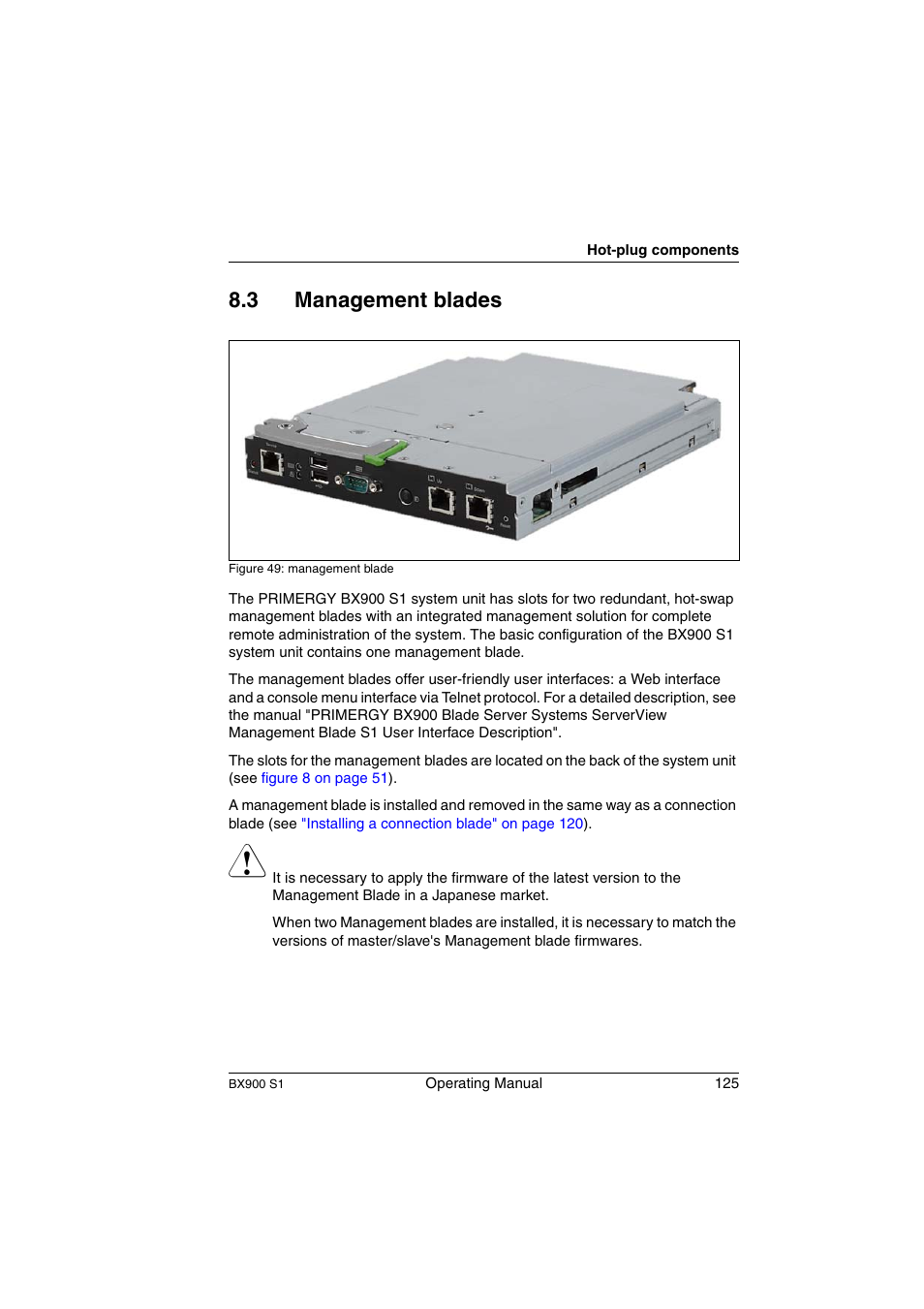 Management blades, 3 management blades | FUJITSU BX900 S1 User Manual | Page 125 / 144