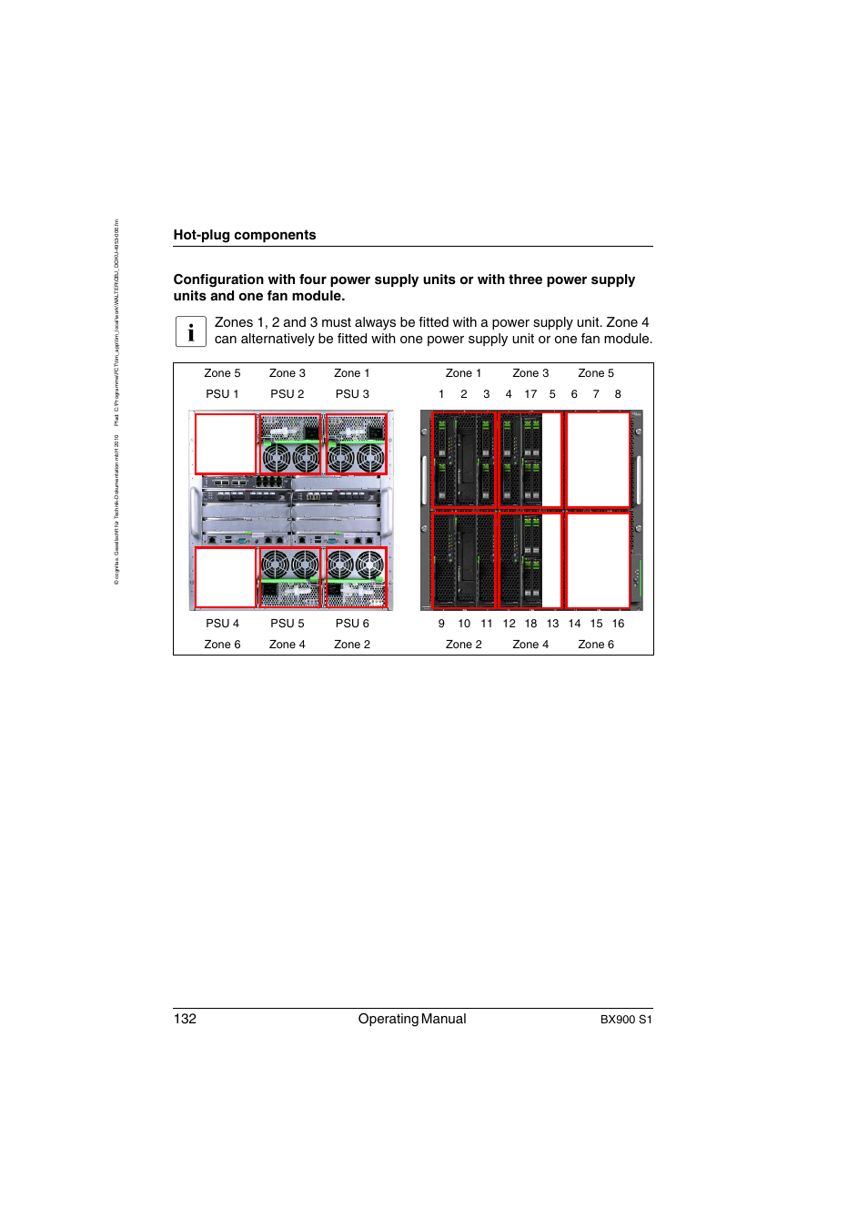 132 operating manual, Hot-plug components, Bx900 s1 | FUJITSU BX900 S1 User Manual | Page 132 / 144