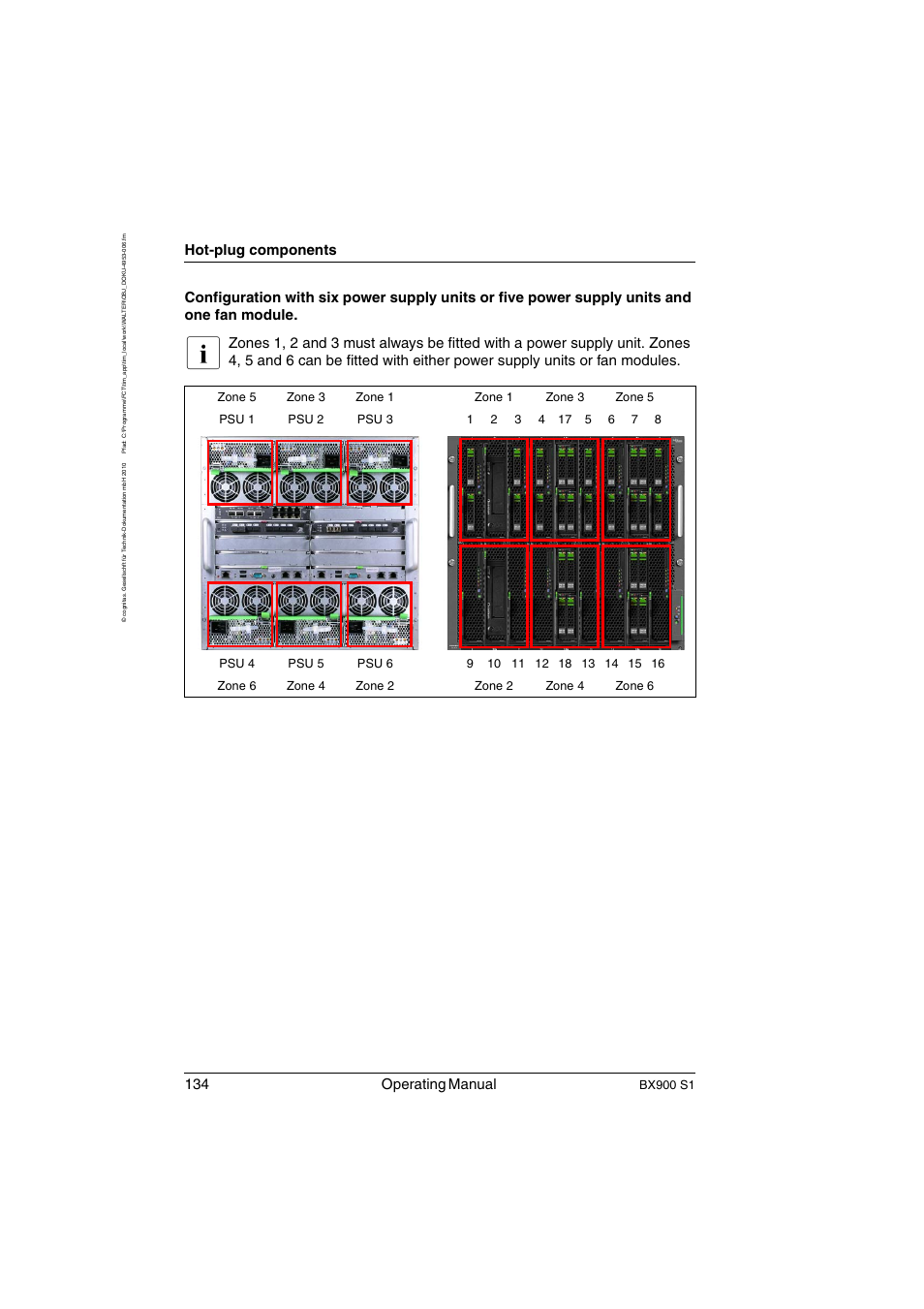 134 operating manual, Hot-plug components, Bx900 s1 | FUJITSU BX900 S1 User Manual | Page 134 / 144