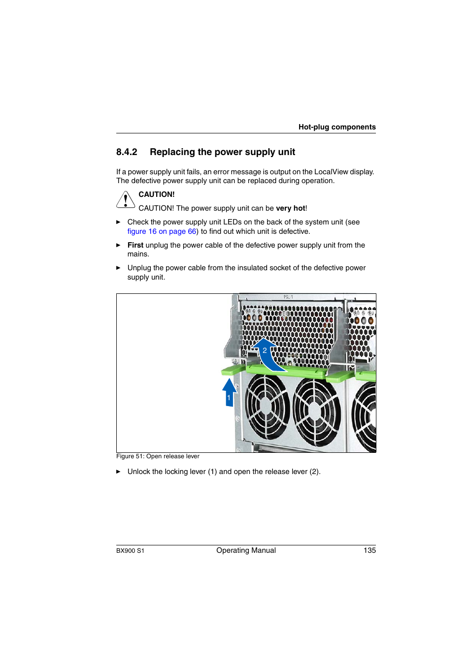 Replacing the power supply unit, Section "replacing the | FUJITSU BX900 S1 User Manual | Page 135 / 144