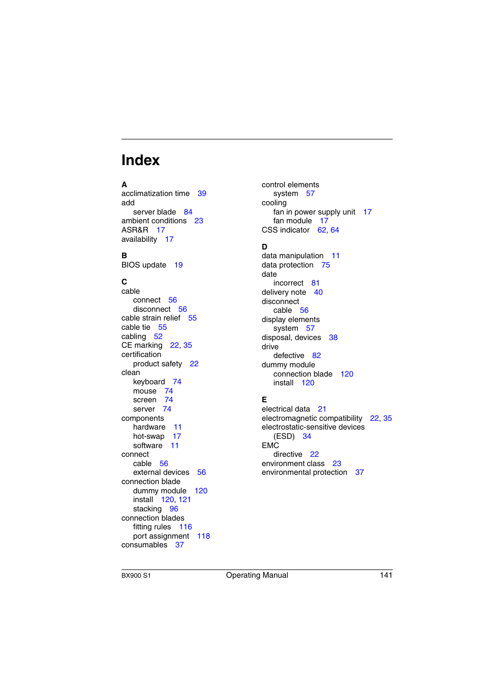 Index | FUJITSU BX900 S1 User Manual | Page 141 / 144