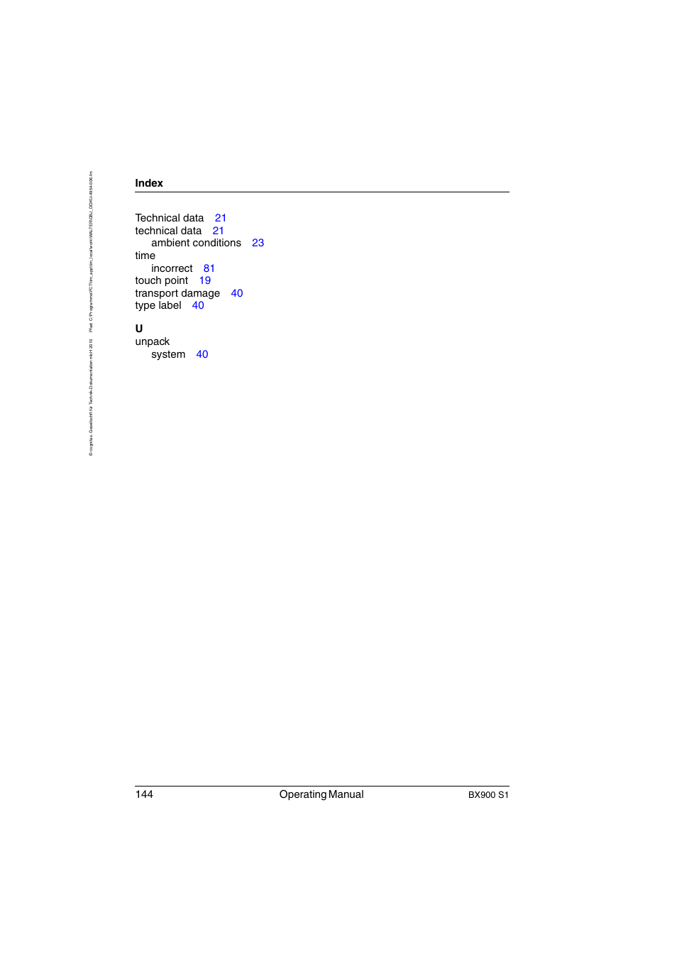 144 operating manual, Index, Bx900 s1 | FUJITSU BX900 S1 User Manual | Page 144 / 144