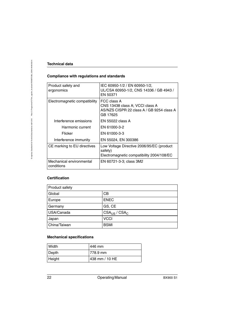 22 operating manual, Technical data, Bx900 s1 | FUJITSU BX900 S1 User Manual | Page 22 / 144