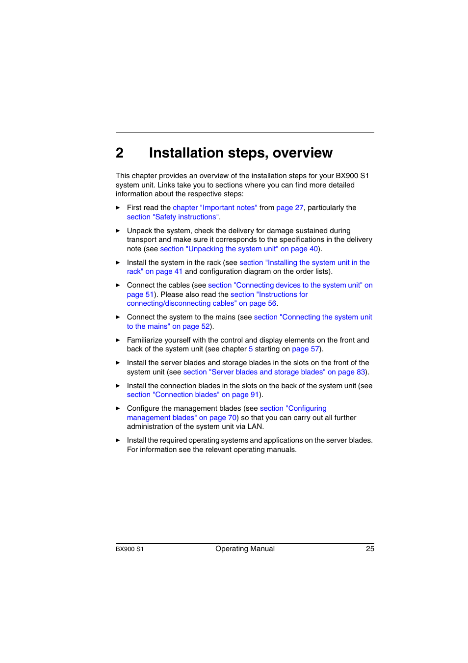 Installation steps, overview, 2installation steps, overview | FUJITSU BX900 S1 User Manual | Page 25 / 144