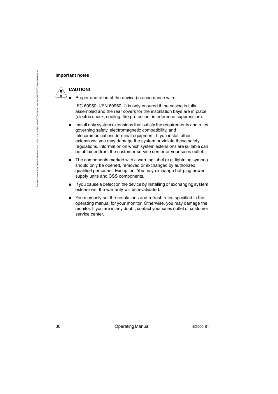30 operating manual, Caution, Bx900 s1 | FUJITSU BX900 S1 User Manual | Page 30 / 144