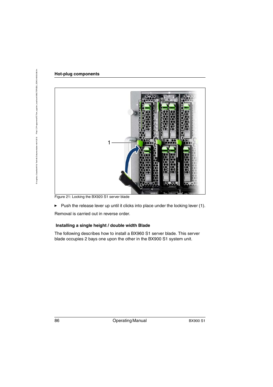 86 operating manual, Hot-plug components, Bx900 s1 | FUJITSU BX900 S1 User Manual | Page 86 / 144