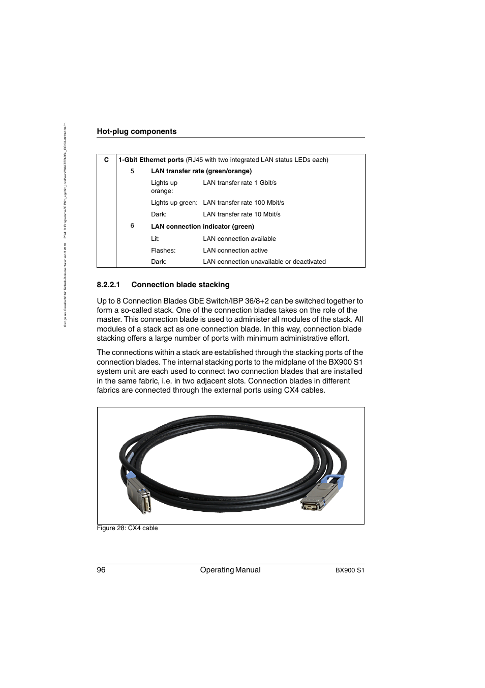 Connection blade stacking, Connection blade, Connection blade stacking" on | 96 operating manual, Hot-plug components, Bx900 s1 | FUJITSU BX900 S1 User Manual | Page 96 / 144