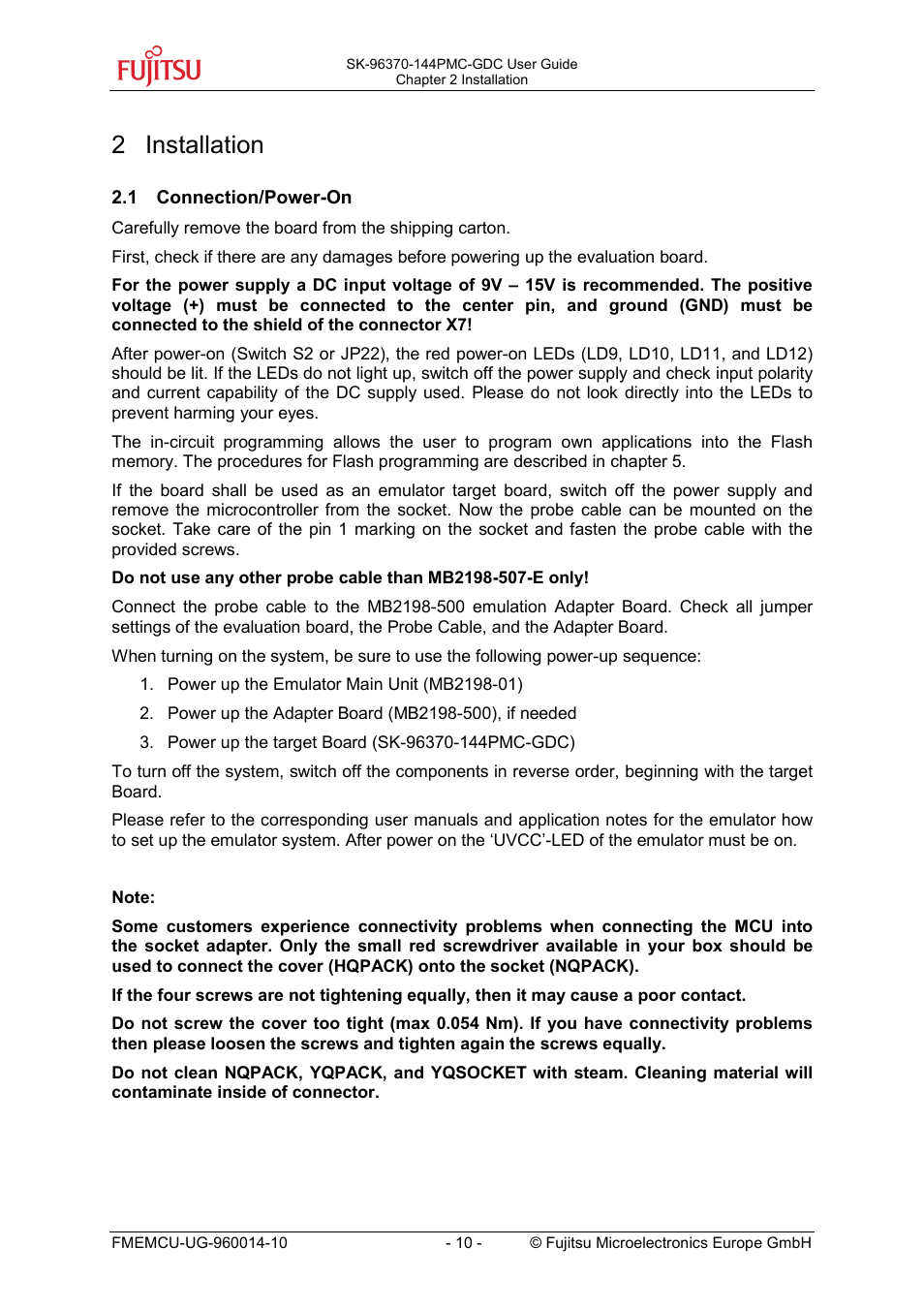 2 installation | FUJITSU MB96300 User Manual | Page 10 / 36