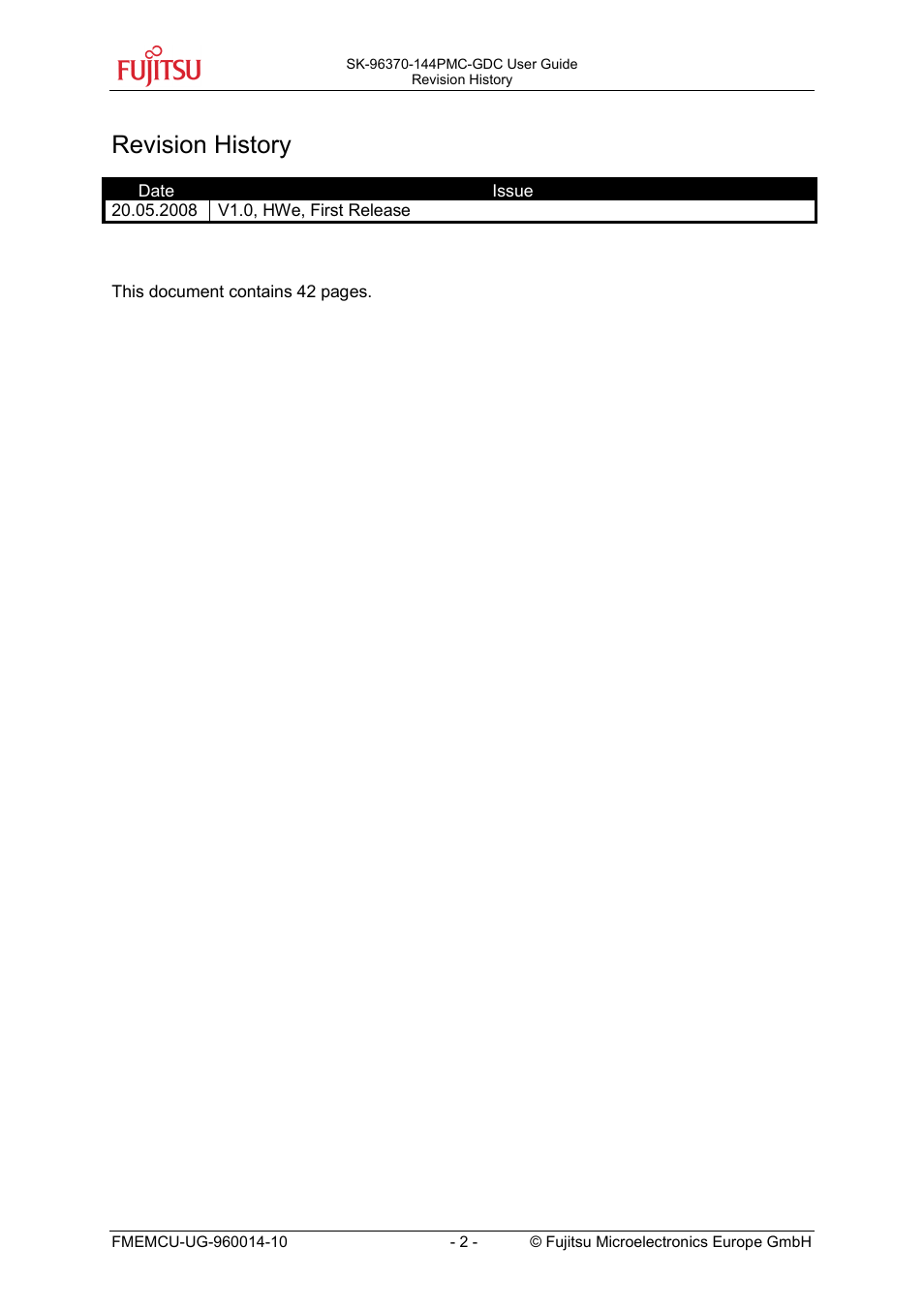 Revision history | FUJITSU MB96300 User Manual | Page 2 / 36