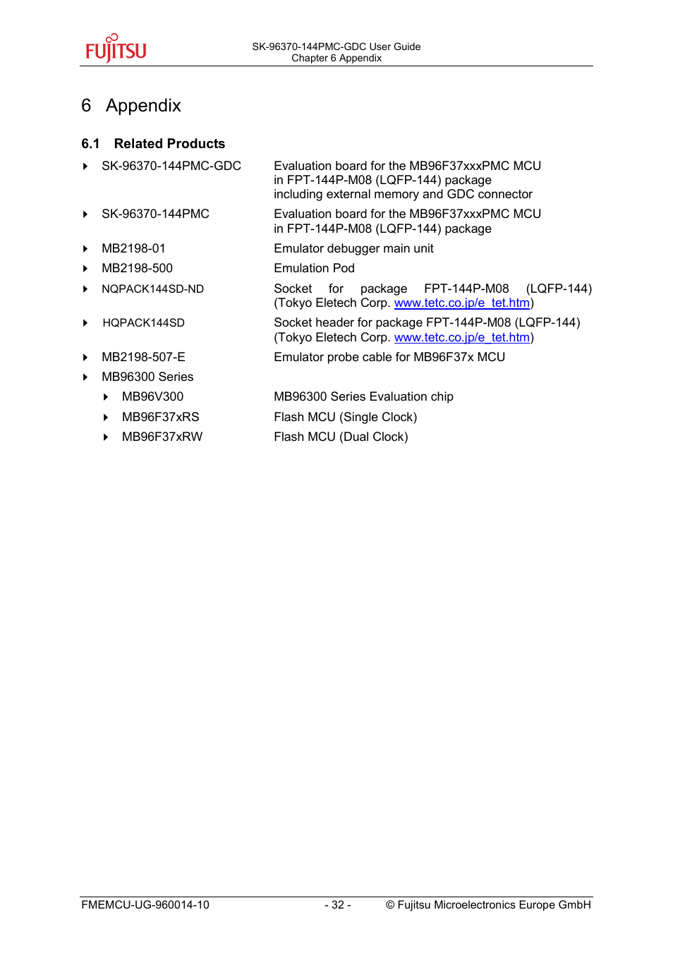 6 appendix | FUJITSU MB96300 User Manual | Page 32 / 36