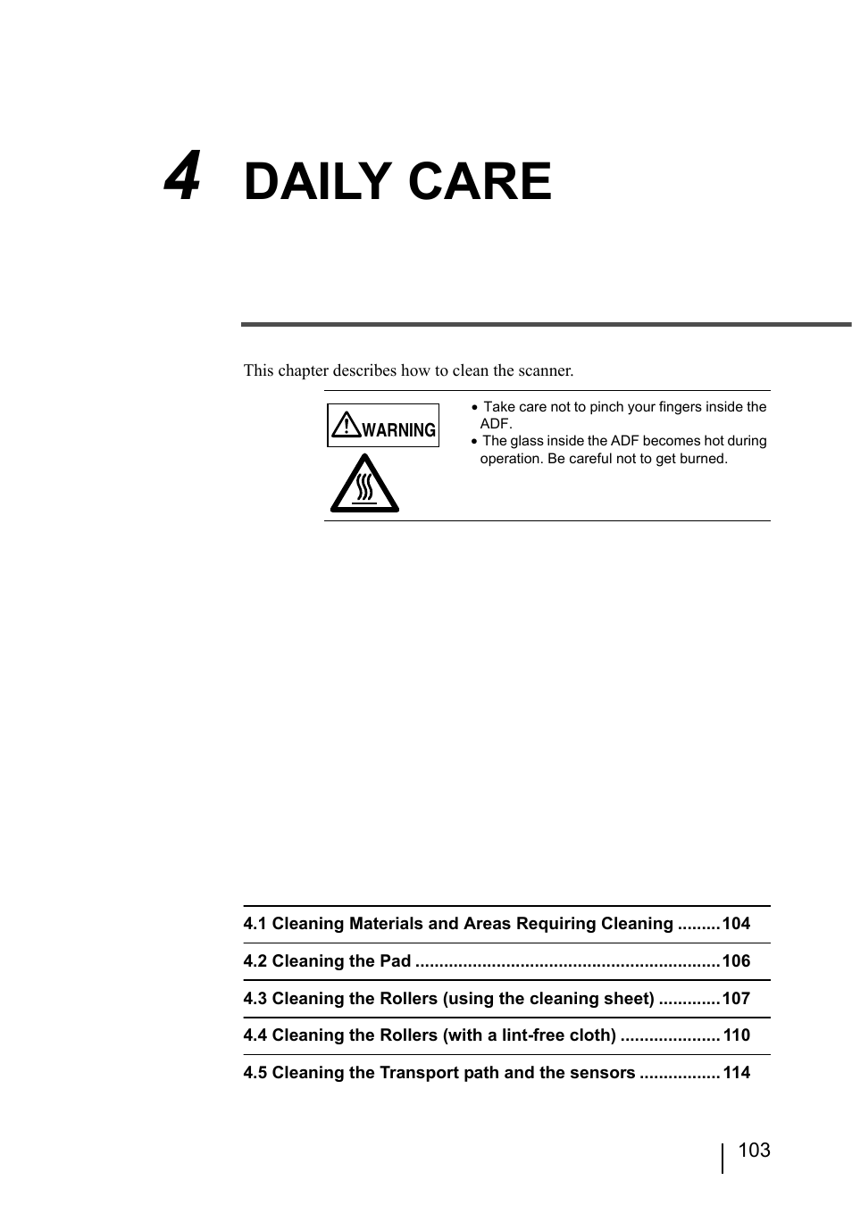 4 daily care, Daily care | FUJITSU fi-5950 User Manual | Page 123 / 257