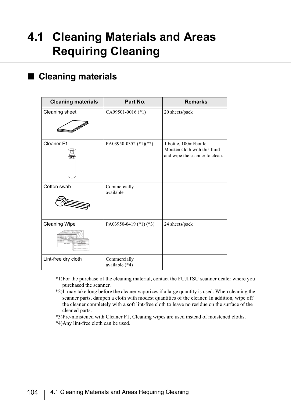 1 cleaning materials and areas requiring cleaning, Cleaning materials | FUJITSU fi-5950 User Manual | Page 124 / 257