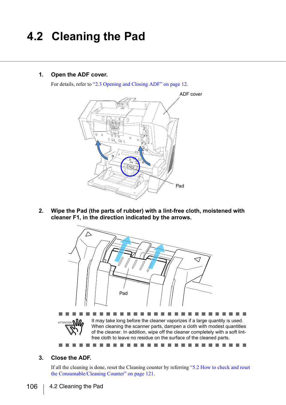 2 cleaning the pad | FUJITSU fi-5950 User Manual | Page 126 / 257