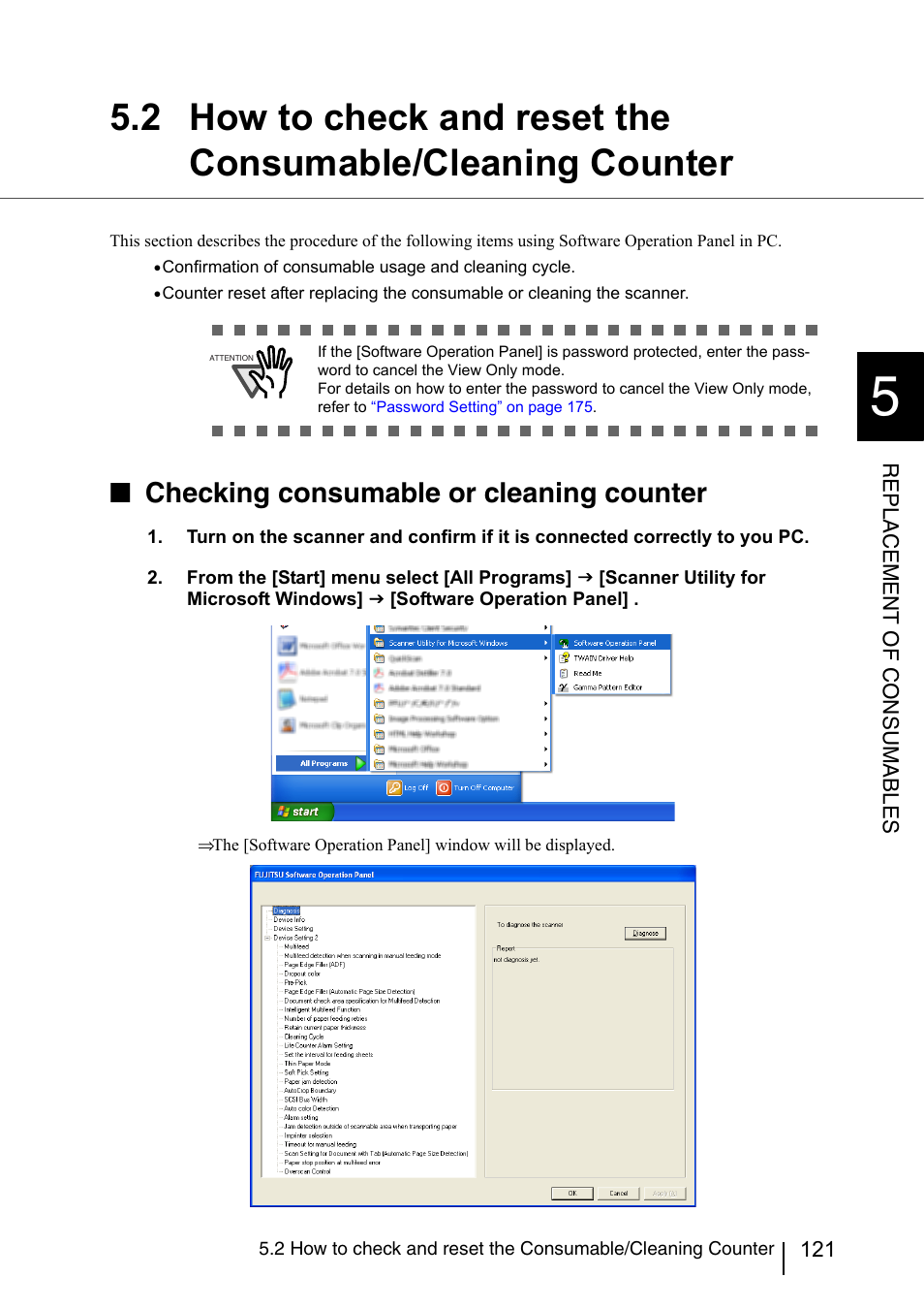 2 how to check and reset the consumable/cleaning, Counter, 2 how to check and reset | Checking consumable or cleaning counter | FUJITSU fi-5950 User Manual | Page 141 / 257