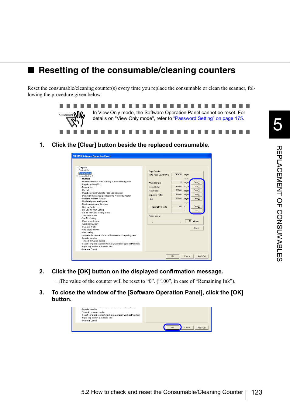 Resetting of the consumable/cleaning counters | FUJITSU fi-5950 User Manual | Page 143 / 257