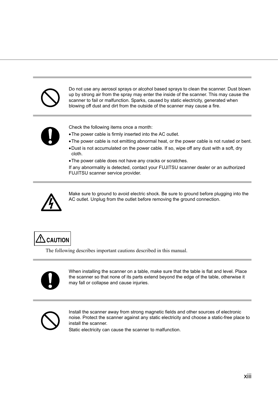 Xiii, Caution | FUJITSU fi-5950 User Manual | Page 15 / 257