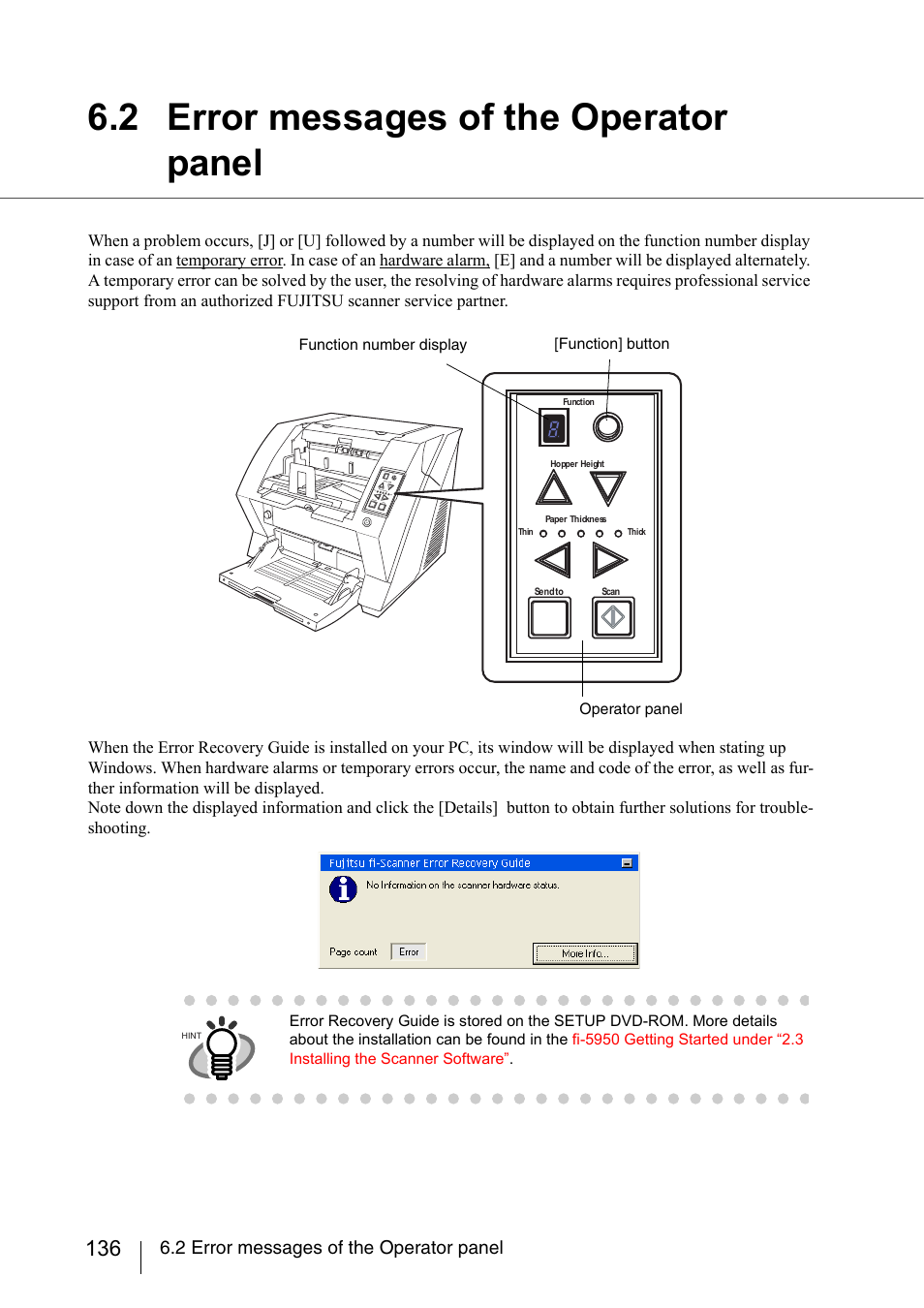 2 error messages of the operator panel | FUJITSU fi-5950 User Manual | Page 156 / 257