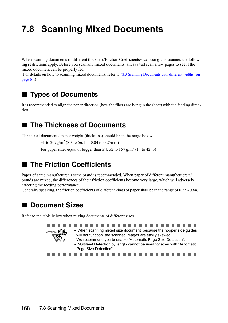 8 scanning mixed documents, Ction, 8 scanning mixed | Refer to, Types of documents, The thickness of documents, The friction coefficients, Document sizes | FUJITSU fi-5950 User Manual | Page 188 / 257