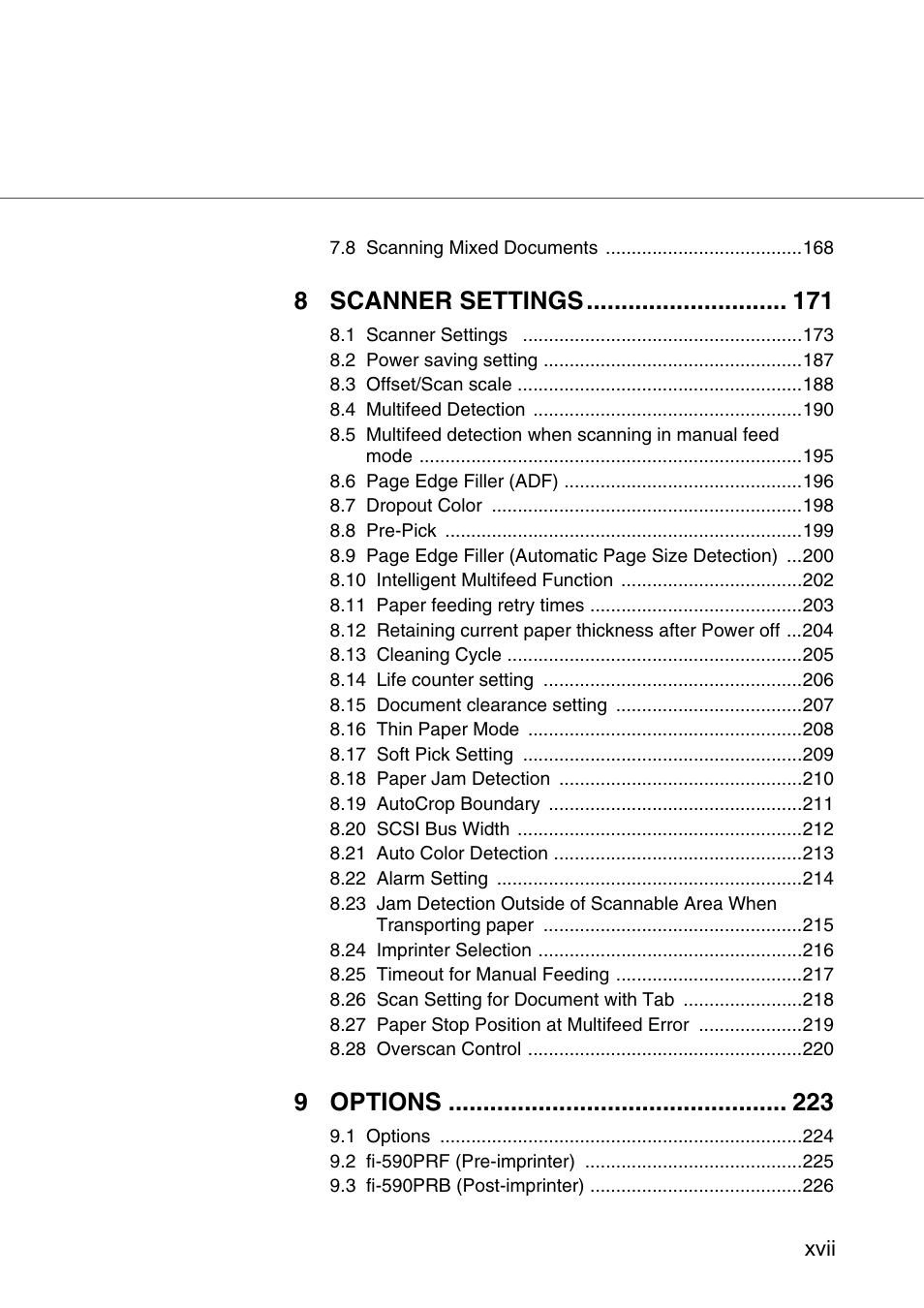 8 scanner settings, 9 options | FUJITSU fi-5950 User Manual | Page 19 / 257