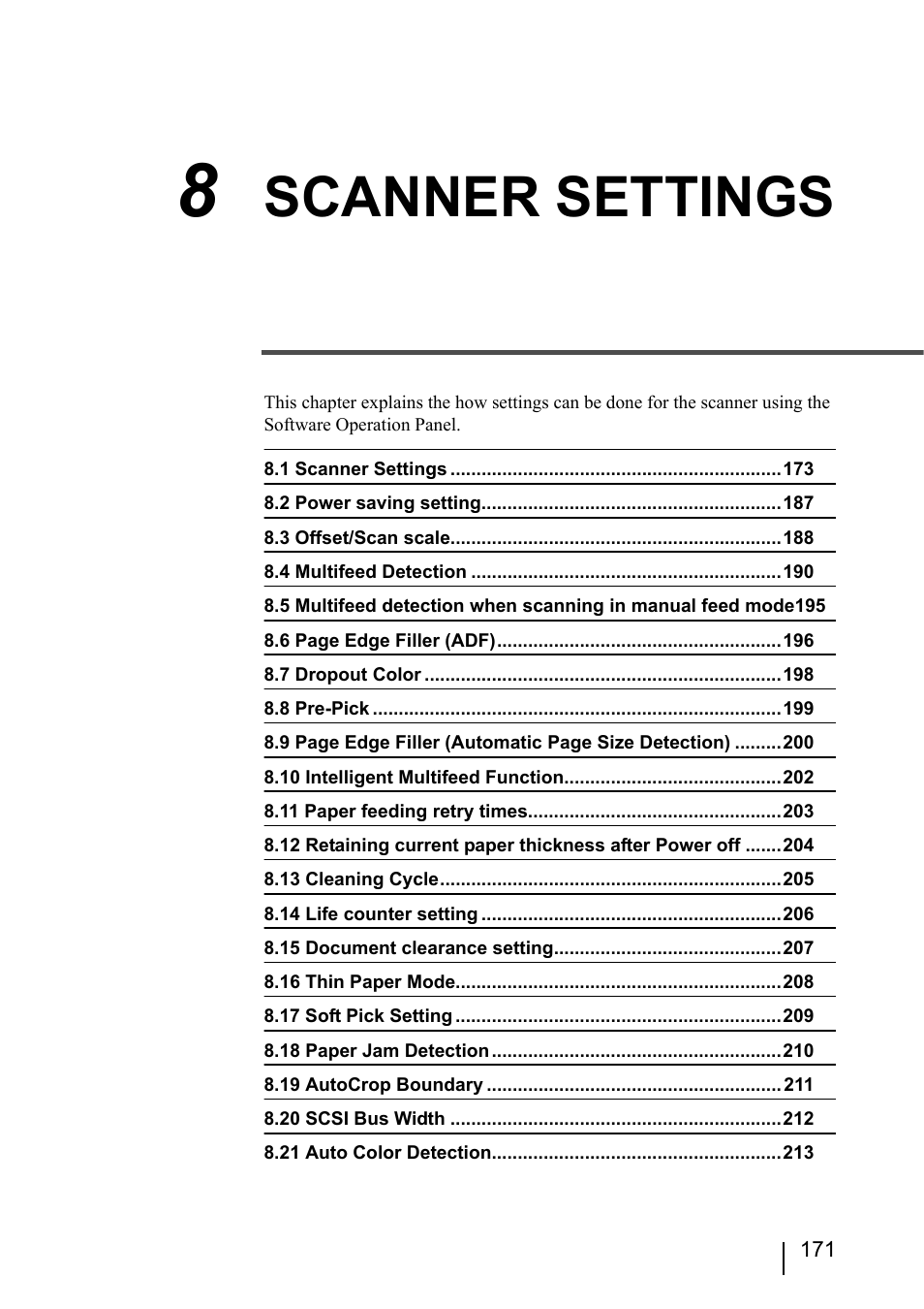 8 scanner settings, Scanner settings | FUJITSU fi-5950 User Manual | Page 191 / 257