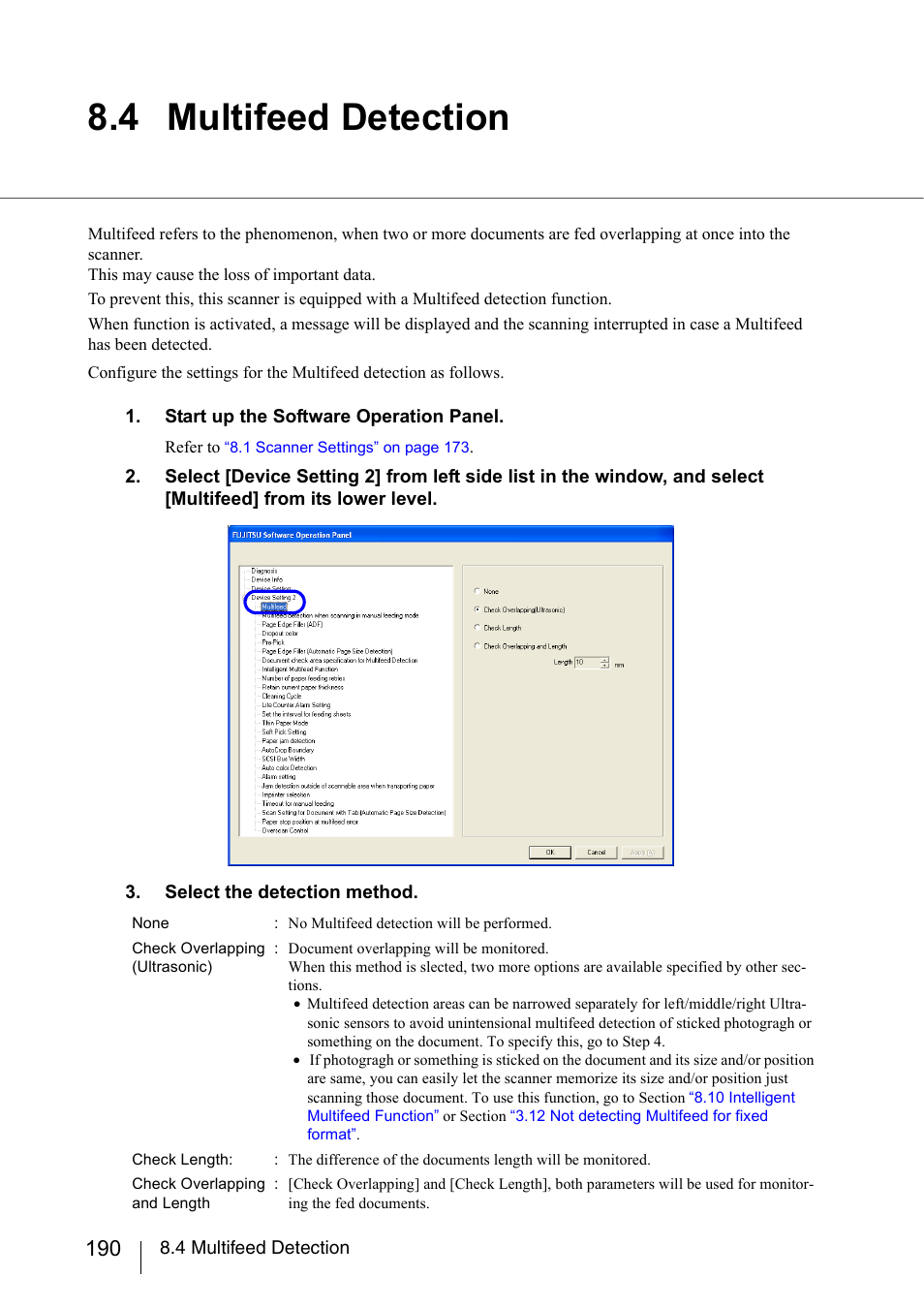 4 multifeed detection, For details on set up multifeed, Section 8.4 | FUJITSU fi-5950 User Manual | Page 210 / 257