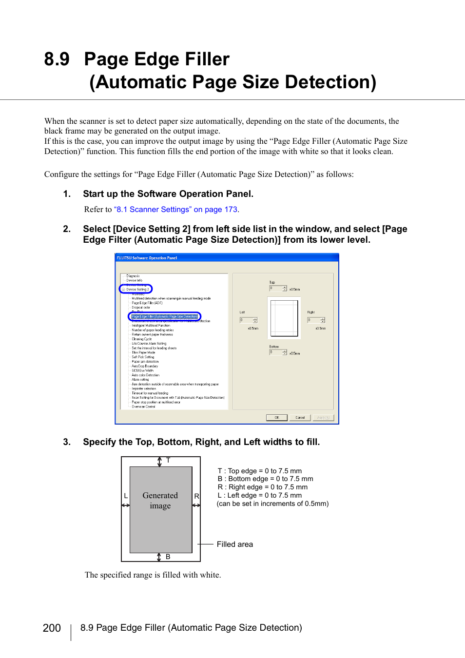 Section 8.9, 9 page edge filler (automatic page size detection) | FUJITSU fi-5950 User Manual | Page 220 / 257