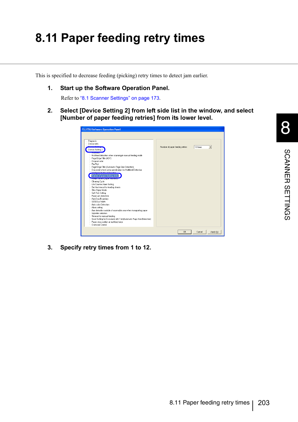 11 paper feeding retry times, Section 8.11 | FUJITSU fi-5950 User Manual | Page 223 / 257