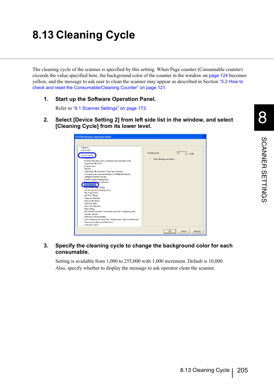 13 cleaning cycle, Section 8.13 | FUJITSU fi-5950 User Manual | Page 225 / 257