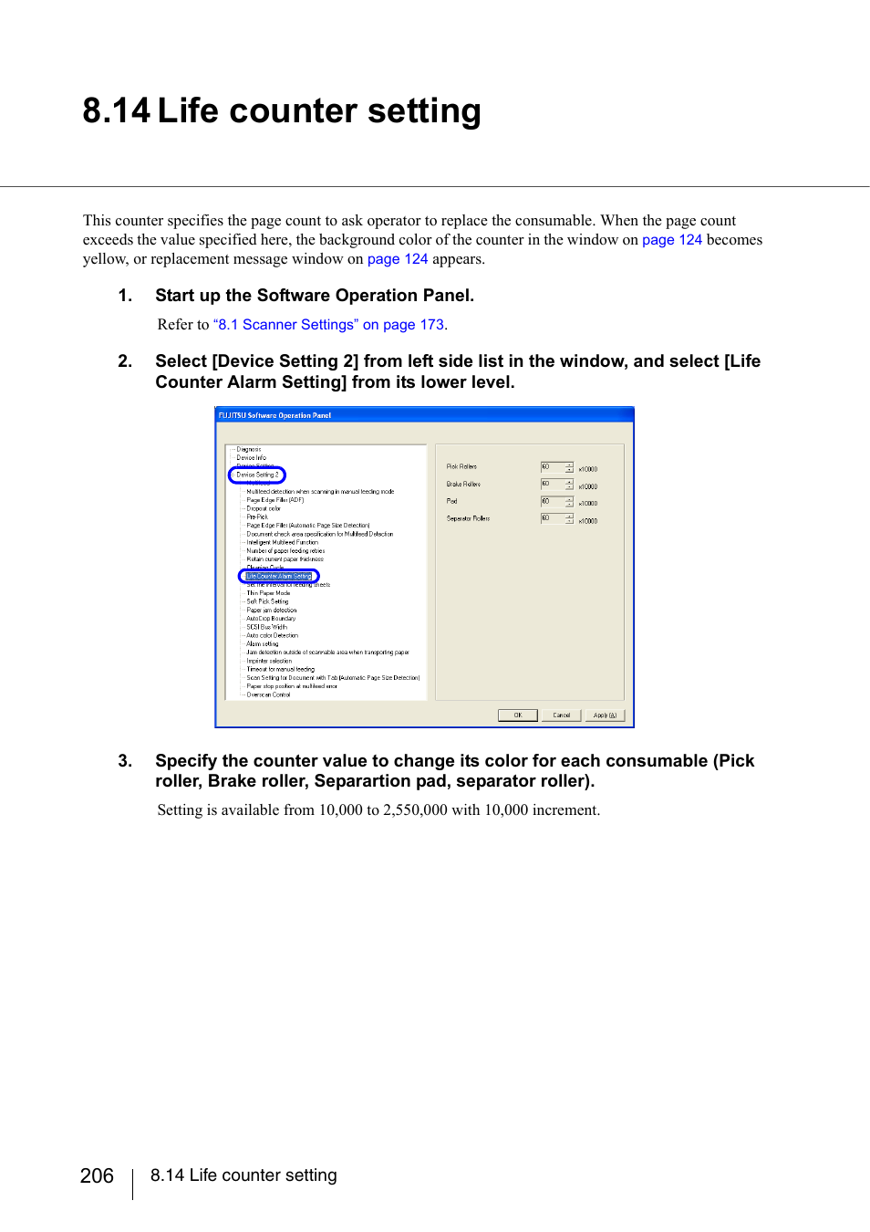 14 life counter setting, Section 8.14 | FUJITSU fi-5950 User Manual | Page 226 / 257