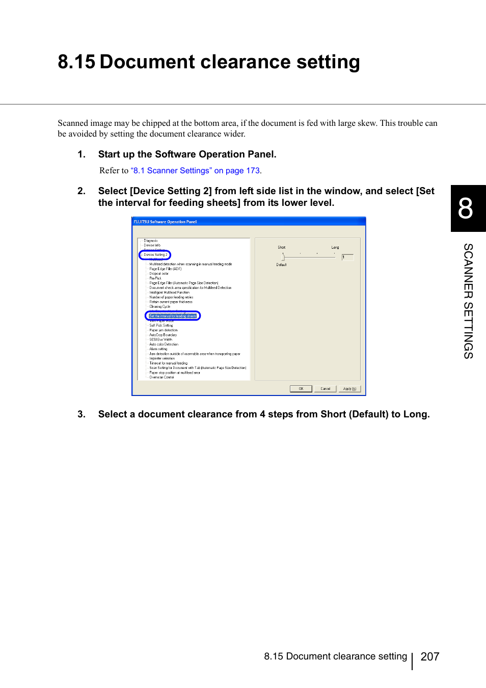 15 document clearance setting, Section 8.15 | FUJITSU fi-5950 User Manual | Page 227 / 257