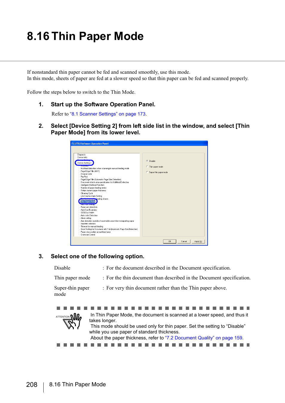 16 thin paper mode, Section 8.16 | FUJITSU fi-5950 User Manual | Page 228 / 257