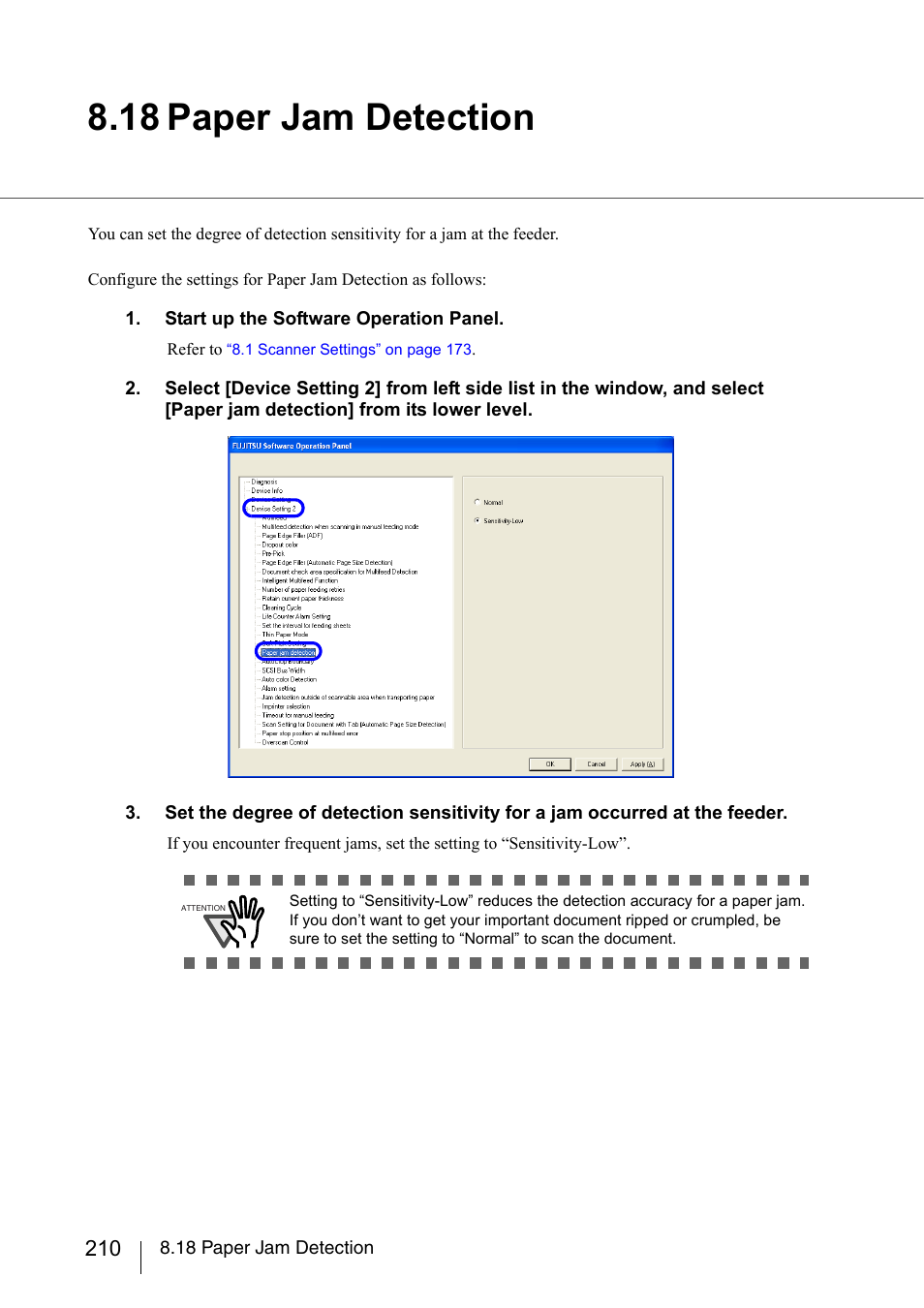 18 paper jam detection, Section 8.18 | FUJITSU fi-5950 User Manual | Page 230 / 257