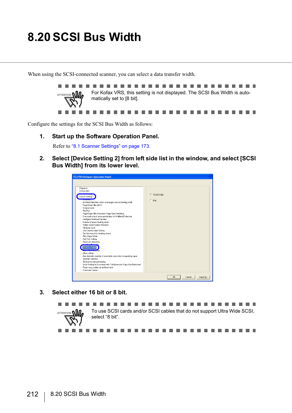 20 scsi bus width, Section 8.20 | FUJITSU fi-5950 User Manual | Page 232 / 257