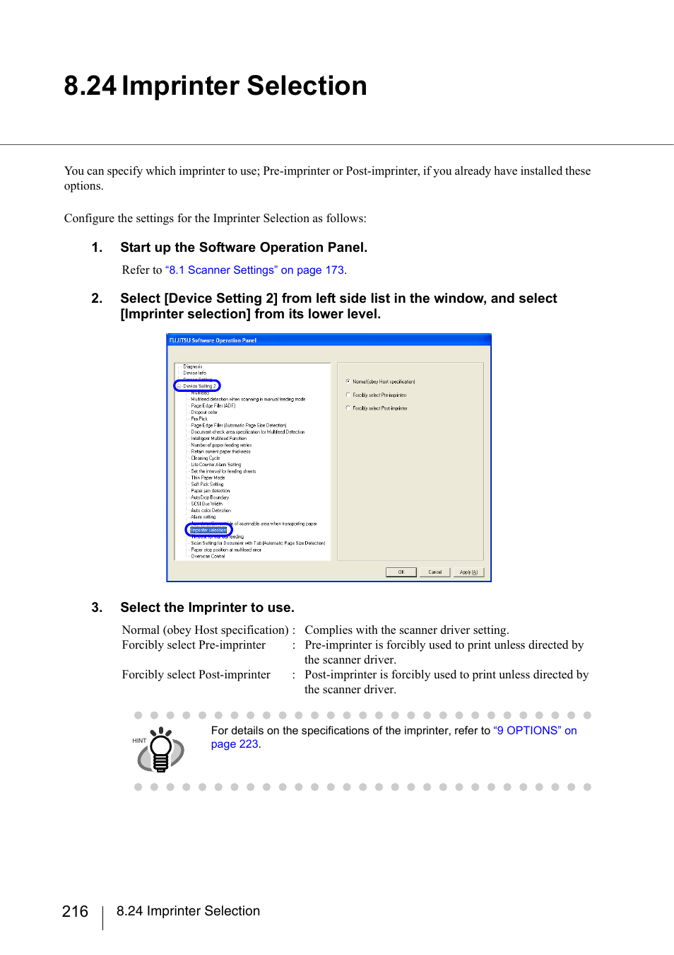 24 imprinter selection, Section 8.24 | FUJITSU fi-5950 User Manual | Page 236 / 257