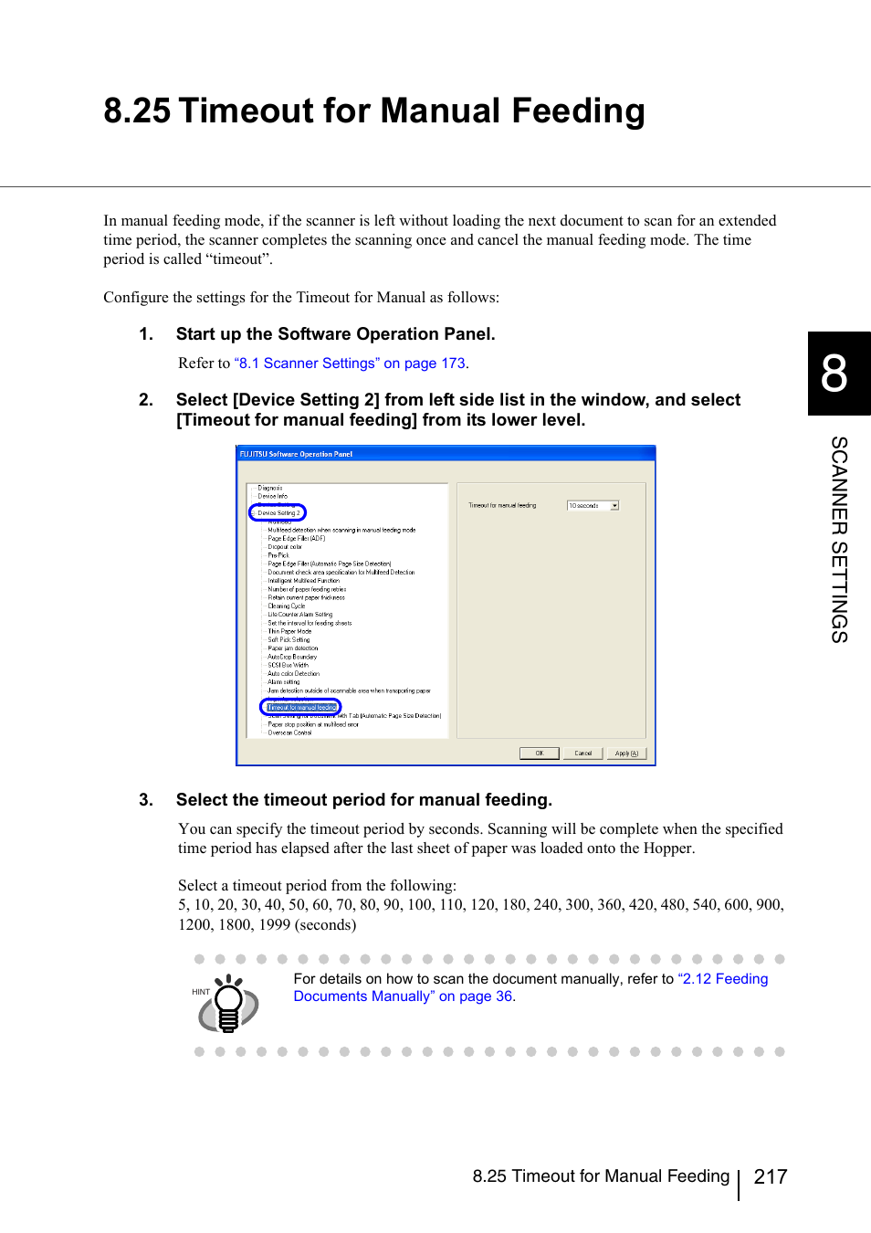 25 timeout for manual feeding, Section 8.25 | FUJITSU fi-5950 User Manual | Page 237 / 257