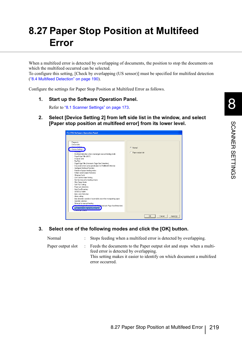 27 paper stop position at multifeed error, Section 8.27 | FUJITSU fi-5950 User Manual | Page 239 / 257