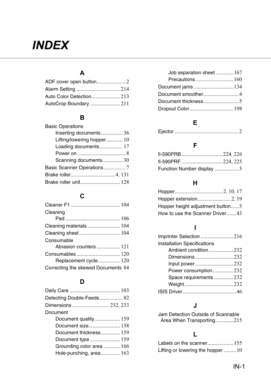 Index, In-1 a | FUJITSU fi-5950 User Manual | Page 255 / 257