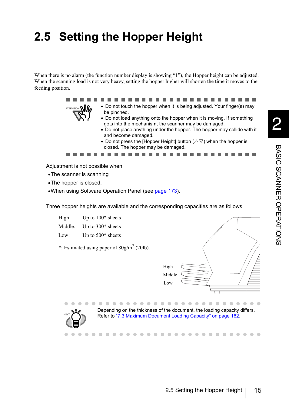 5 setting the hopper height, 5 setting the hopper, Basic scanner opera t ions | FUJITSU fi-5950 User Manual | Page 35 / 257