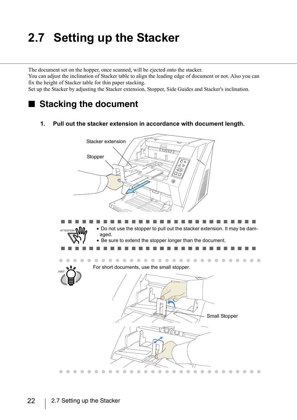 7 setting up the stacker, Stacking the document | FUJITSU fi-5950 User Manual | Page 42 / 257