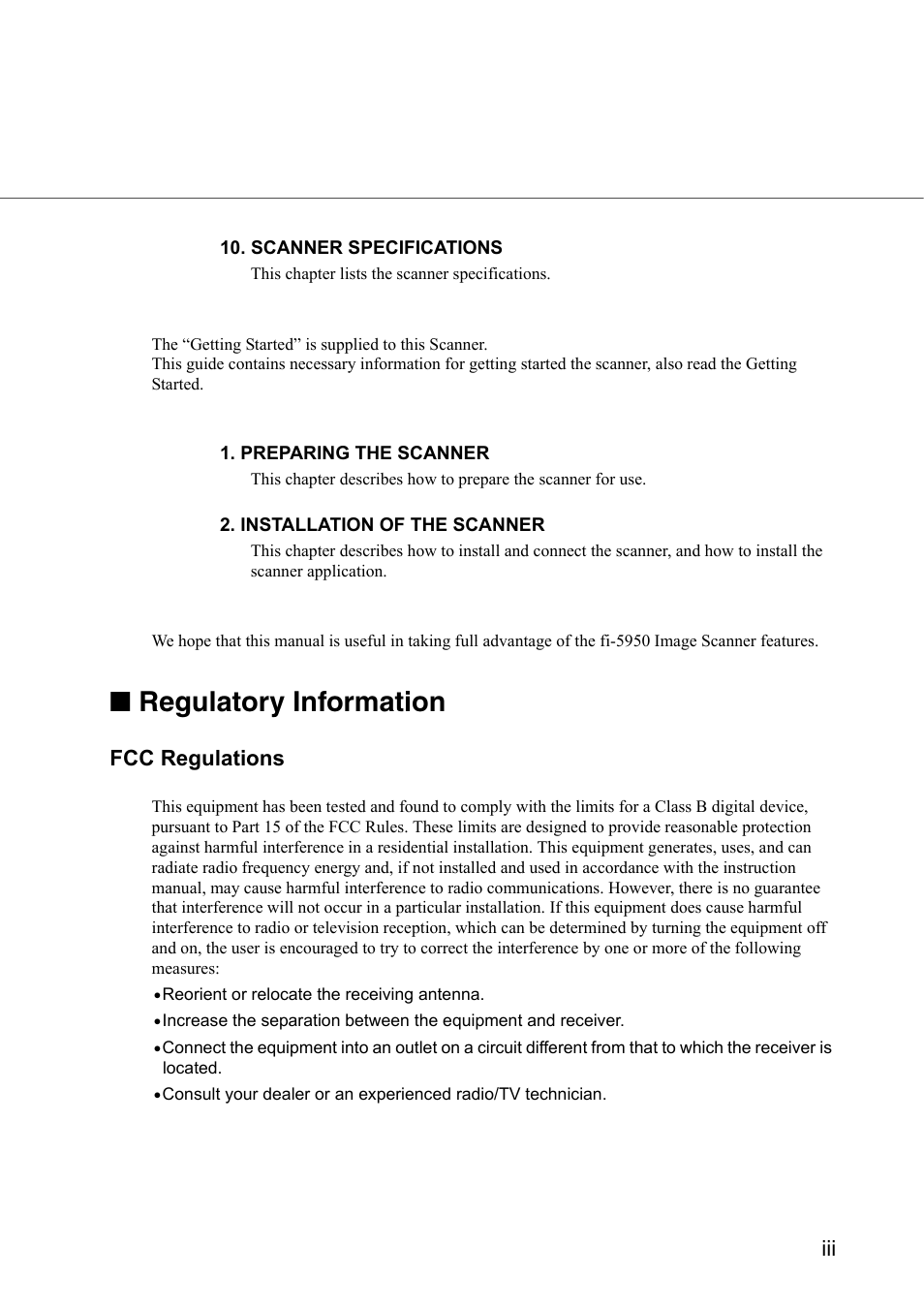 Regulatory information, Fcc regulations | FUJITSU fi-5950 User Manual | Page 5 / 257