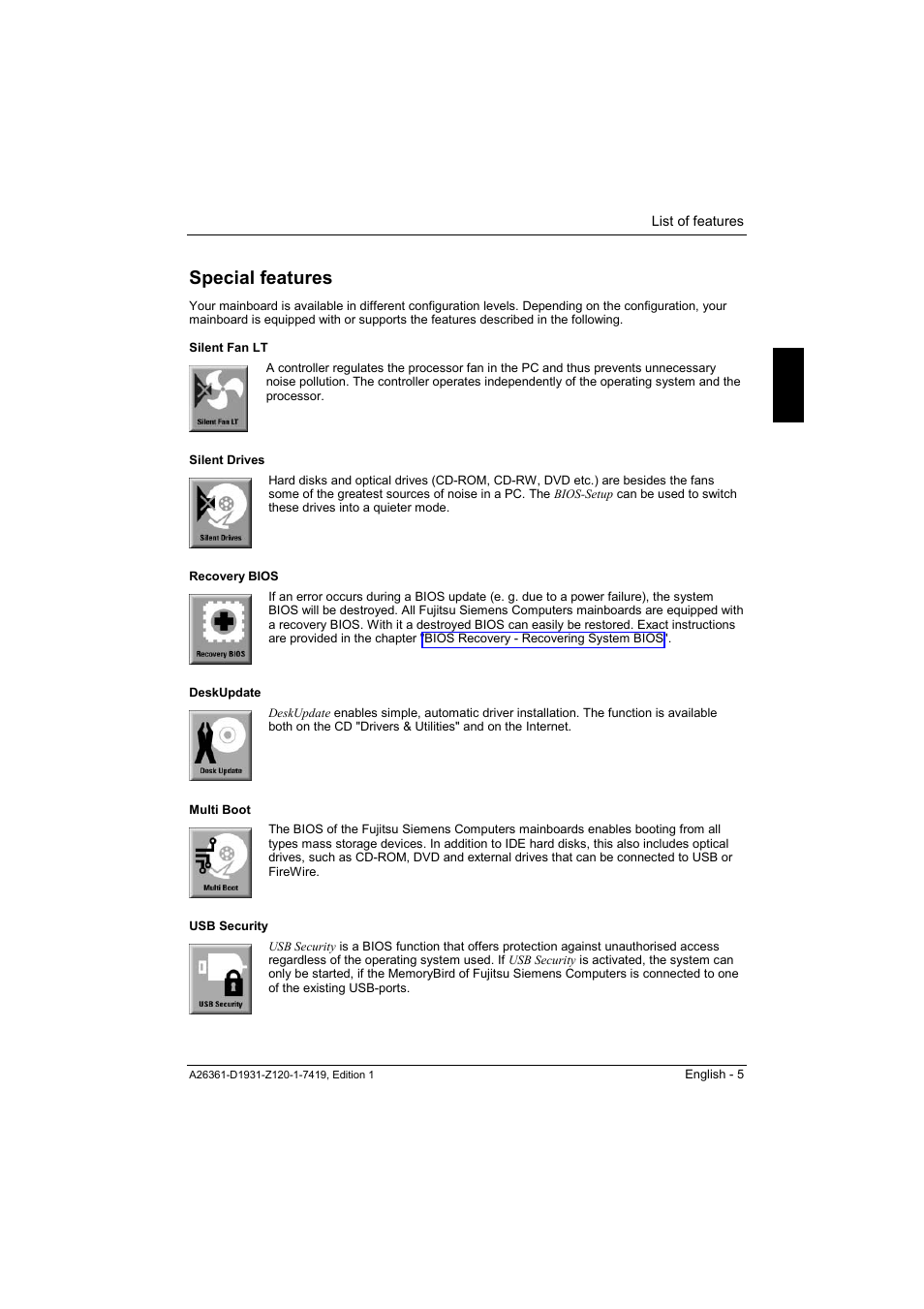 Special features | FUJITSU Mainboard D1931 User Manual | Page 15 / 49