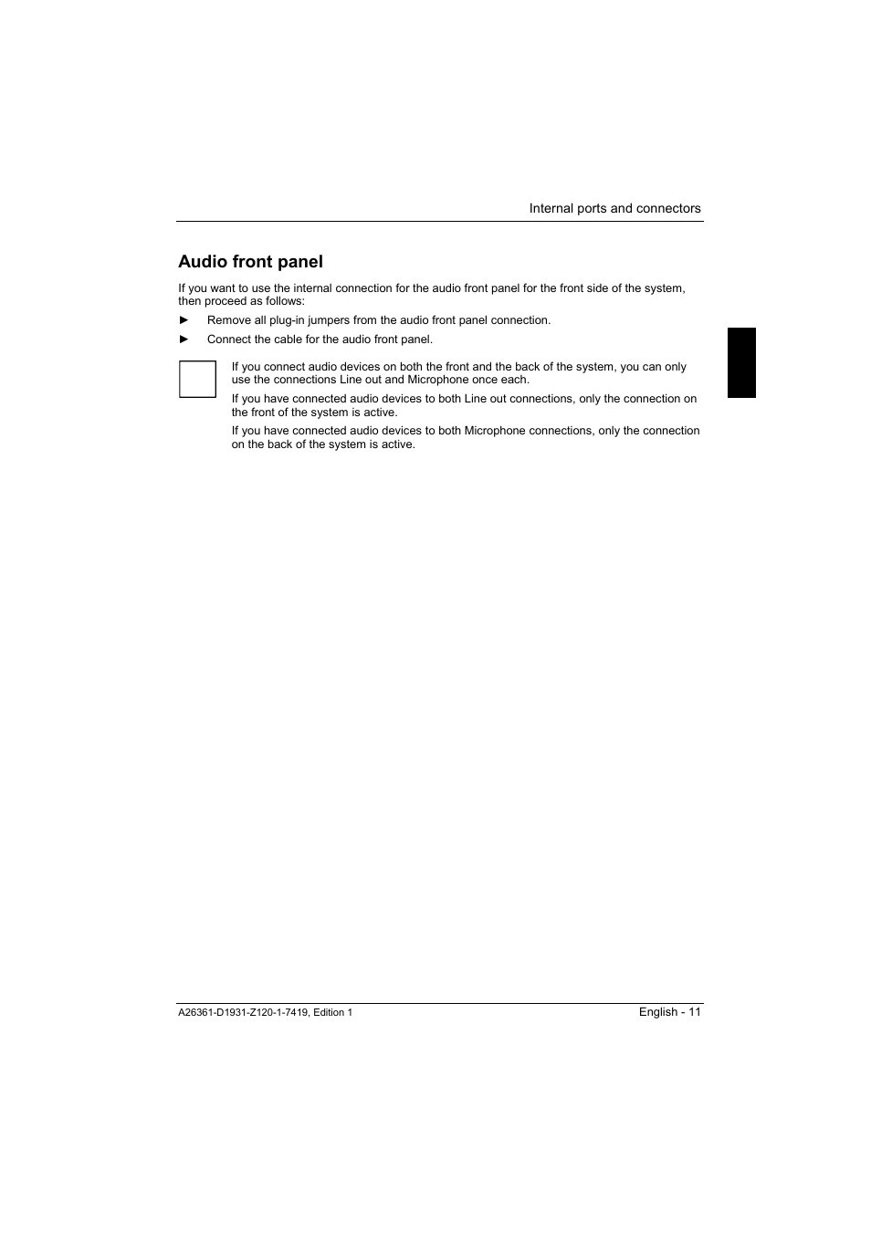 Audio front panel | FUJITSU Mainboard D1931 User Manual | Page 21 / 49