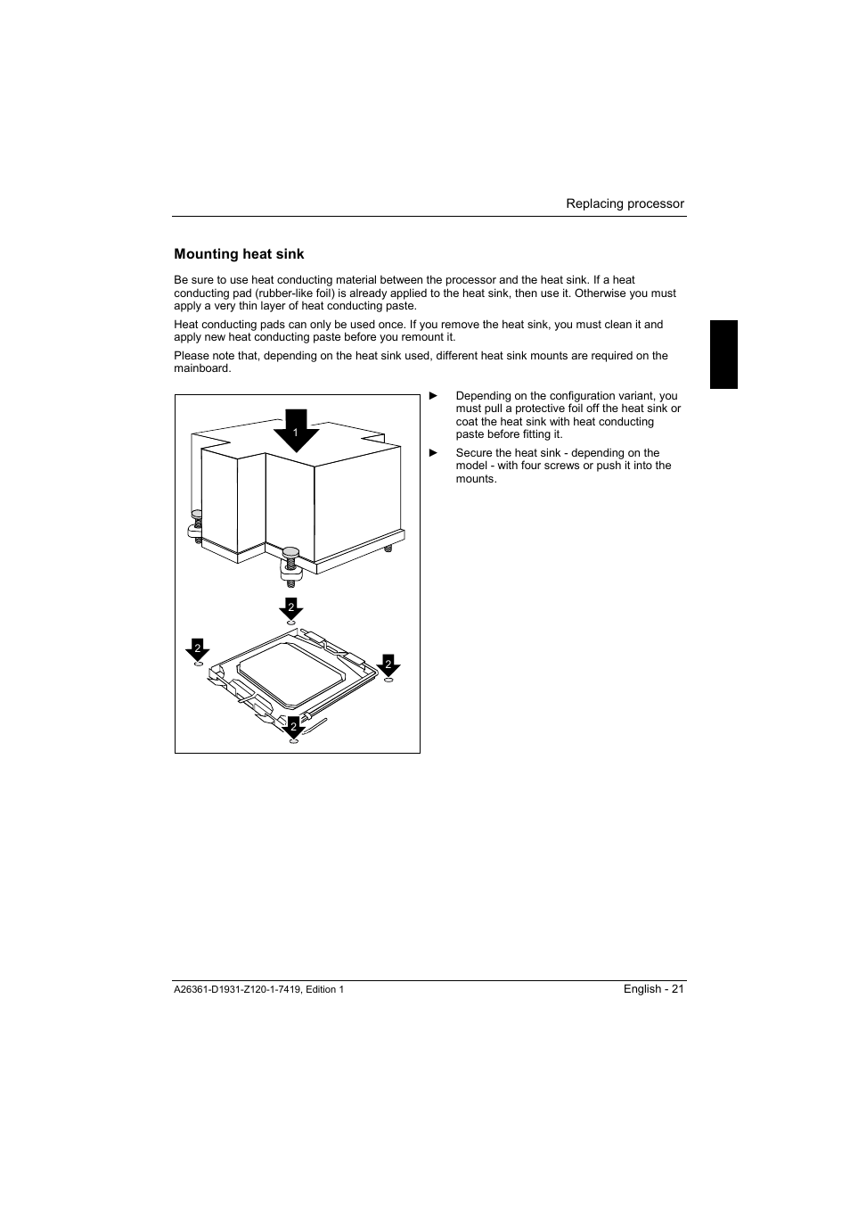 Mounting heat sink | FUJITSU Mainboard D1931 User Manual | Page 31 / 49