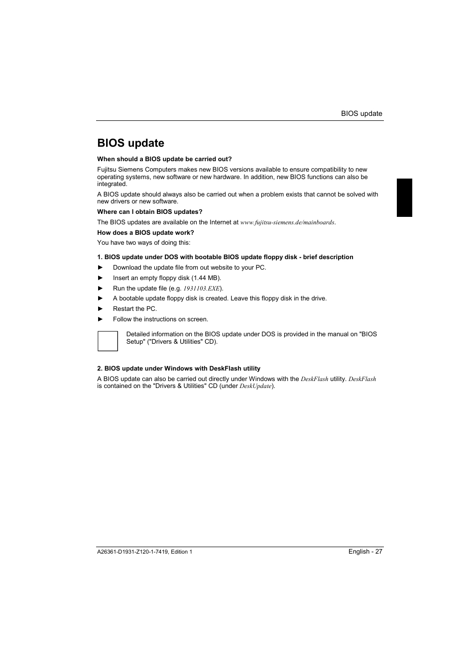 Bios update | FUJITSU Mainboard D1931 User Manual | Page 37 / 49