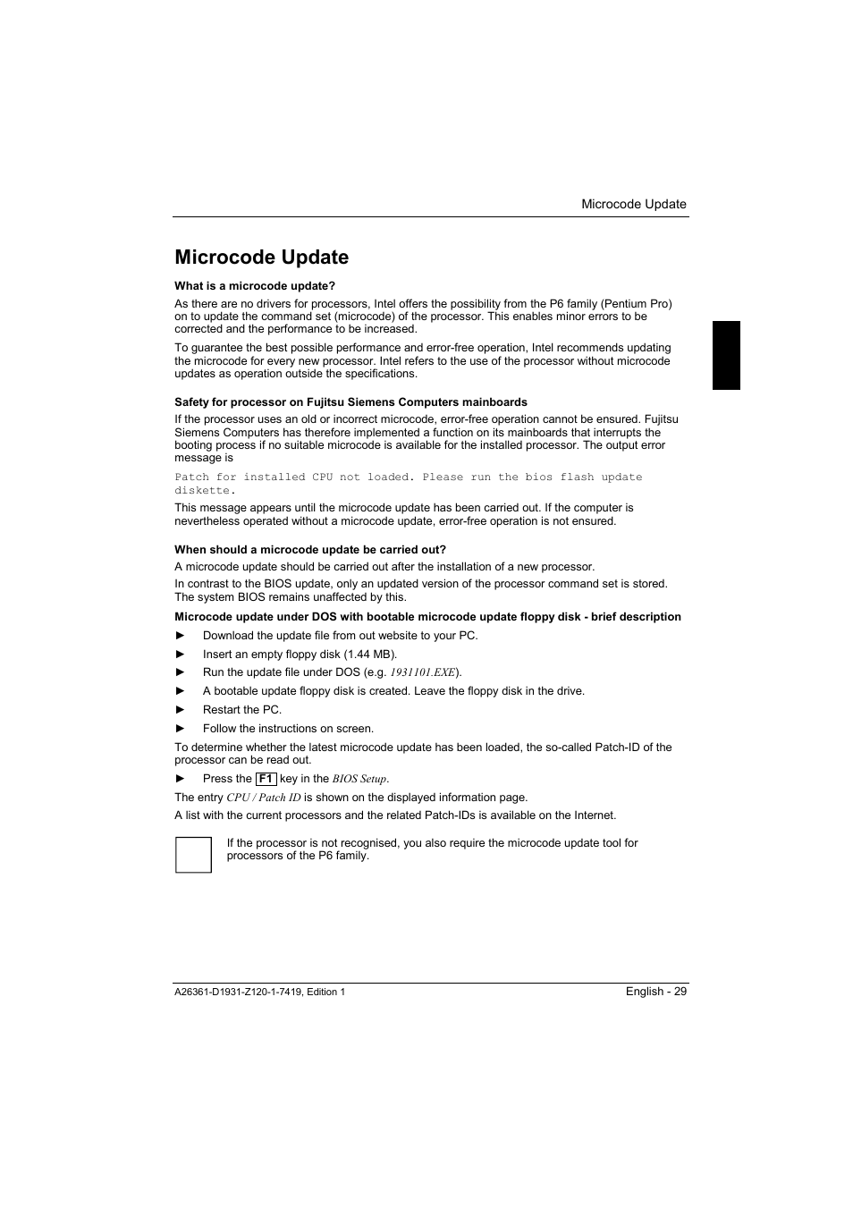 Microcode update | FUJITSU Mainboard D1931 User Manual | Page 39 / 49