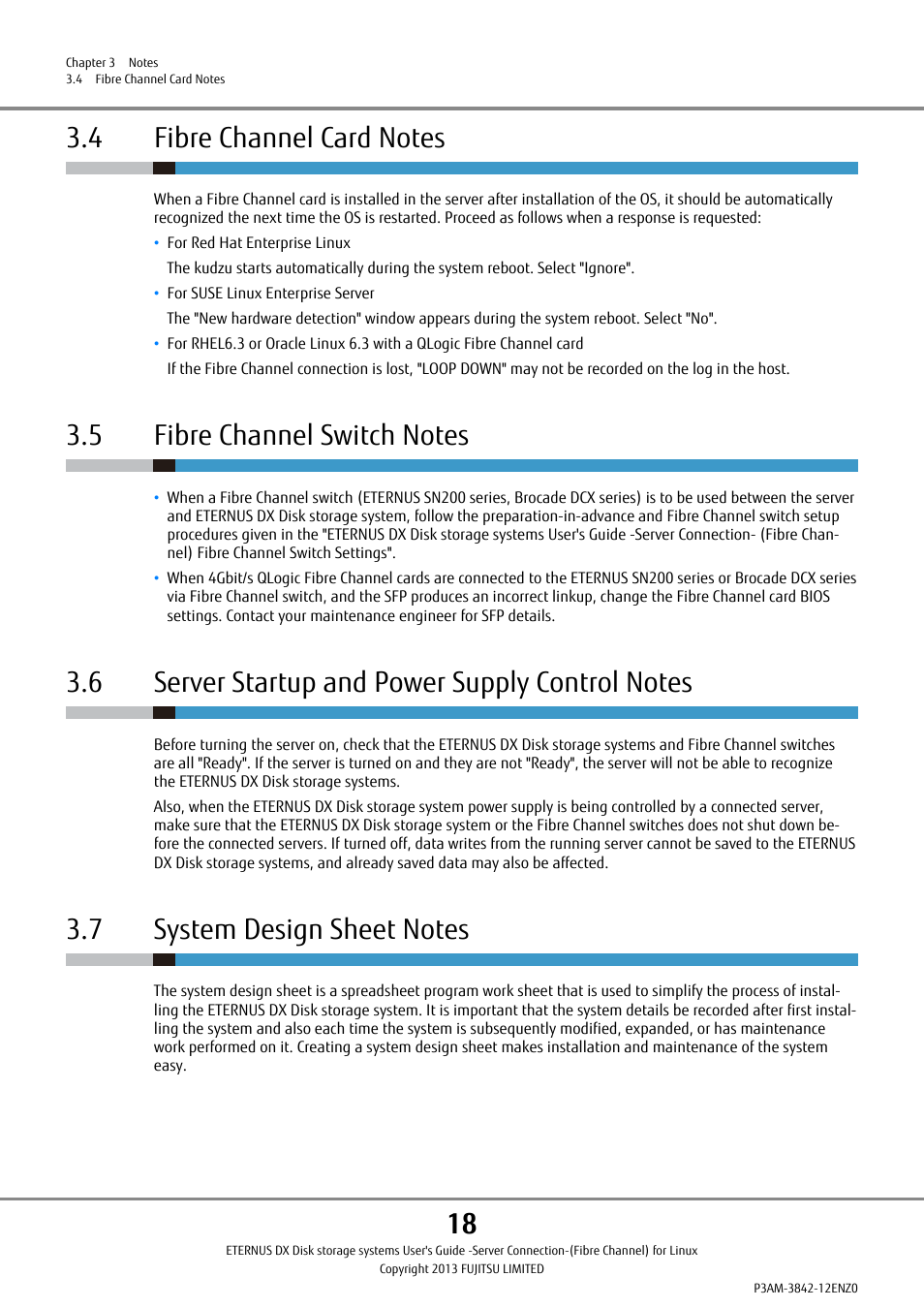 4 fibre channel card notes, 5 fibre channel switch notes, 6 server startup and power supply control notes | 7 system design sheet notes | FUJITSU ETERNUS DX P3AM-3842-05ENZ0 User Manual | Page 18 / 35