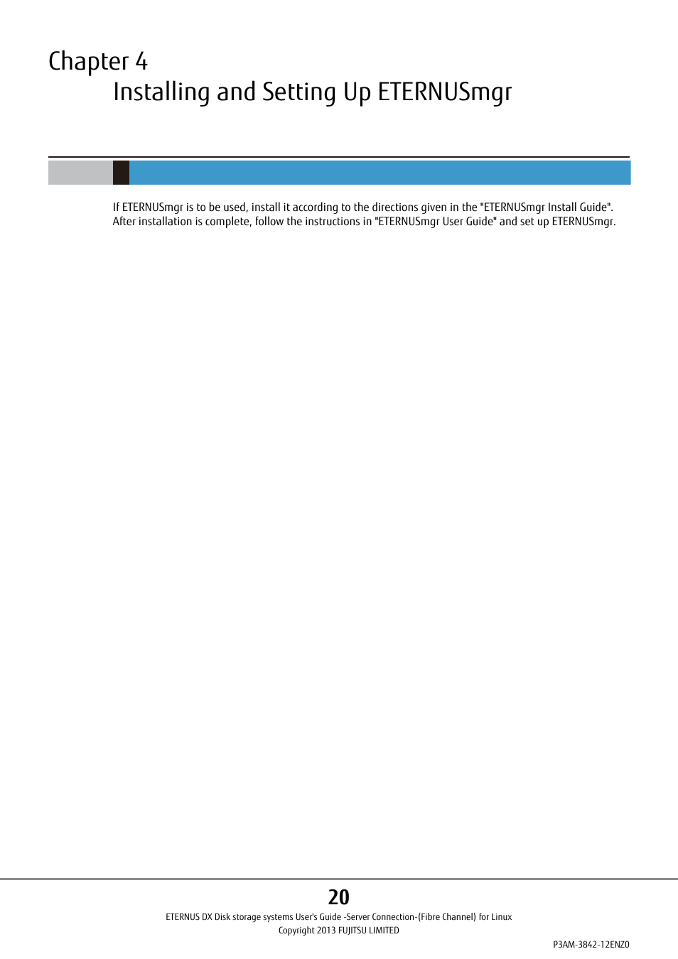 Chapter 4 installing and setting up eternusmgr | FUJITSU ETERNUS DX P3AM-3842-05ENZ0 User Manual | Page 20 / 35