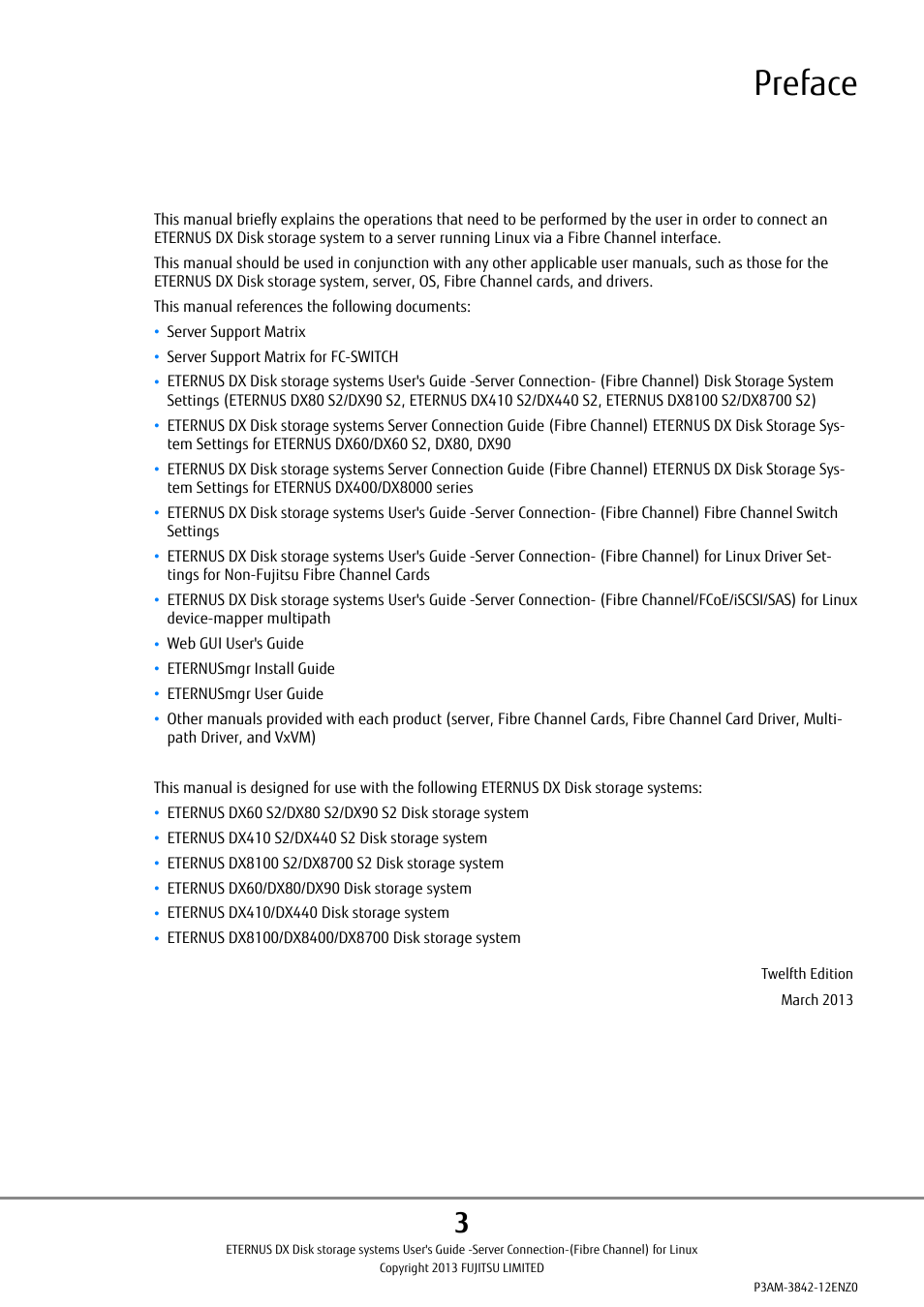 Preface | FUJITSU ETERNUS DX P3AM-3842-05ENZ0 User Manual | Page 3 / 35